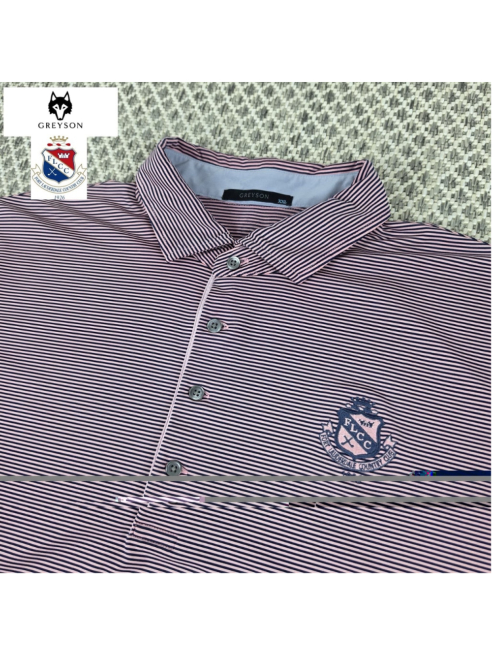 Greyson FLCC Fort Lauderdale Country Club Polo Shirt XXL Pink Stripe Golf